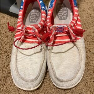 Hey Dude Women's Red, White, and Blue Flats